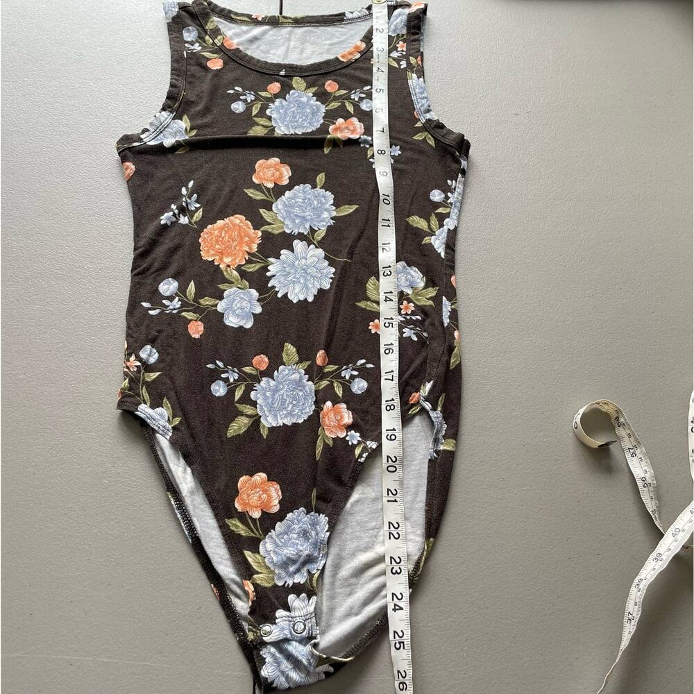 American Eagle Outfitters Bodysuit Floral Crewneck Sleeveless Brown Black XS - Picture 9 of 9